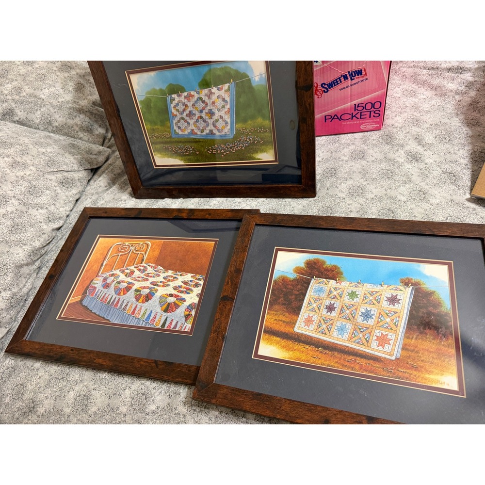 Hobby Lobby Framed Quilt Art Prints Set of 3 Country Farmhouse Decor 11x14